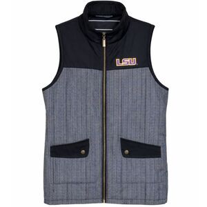 GAMEDAY COUTURE EMBROIDERED LSU HERRINGBONE FULL ZIP MIXED MEDIA VEST SZ. LARGE